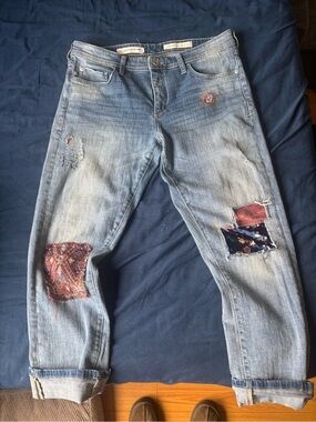 Anthropologie Light Blue Distressed Patchwork Boyfriend Jeans